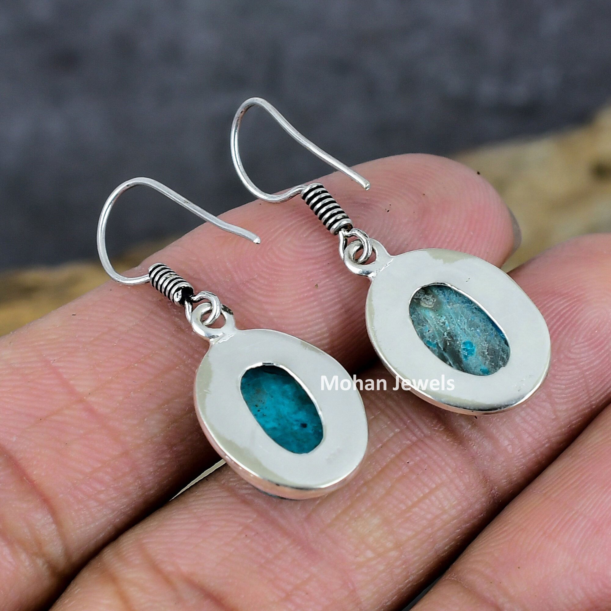 Chrysocolla Earrings, Chrysocolla Gemstone Silver Plated Handmade Dangle Earring Jewelry Gift for Girlfriend, Artisan Jewelry