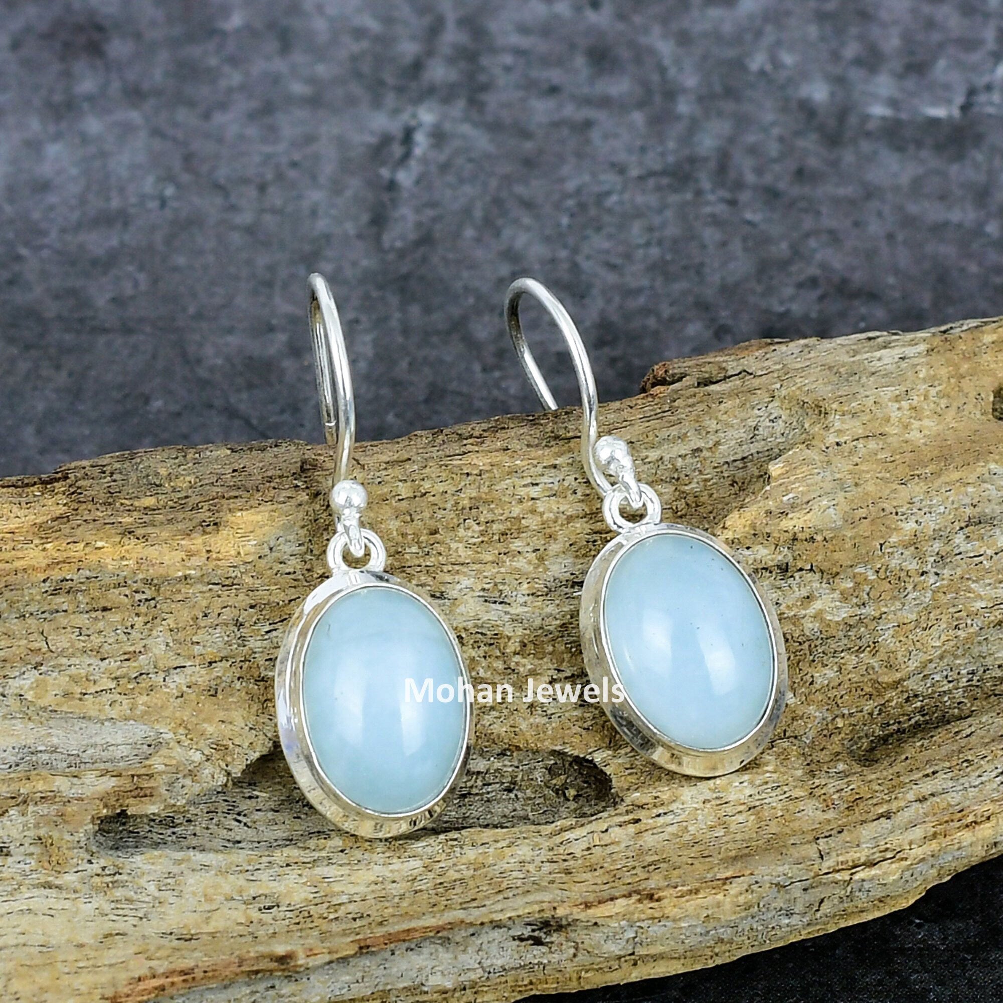 Angelite Earrings, Natural Angelite Gemstone Silver Plated Handmade Earring, 925 Silver Earrings, Birthstone Earring, Dainty Earring