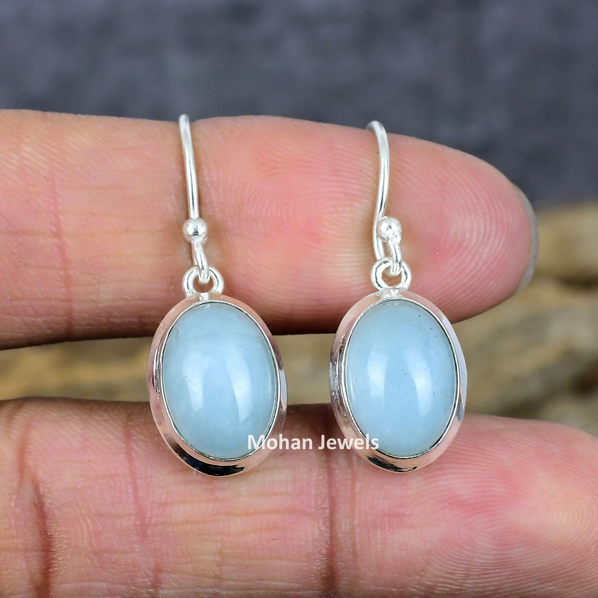 Angelite Earrings, Natural Angelite Gemstone Silver Plated Handmade Earring, 925 Silver Earrings, Birthstone Earring, Dainty Earring