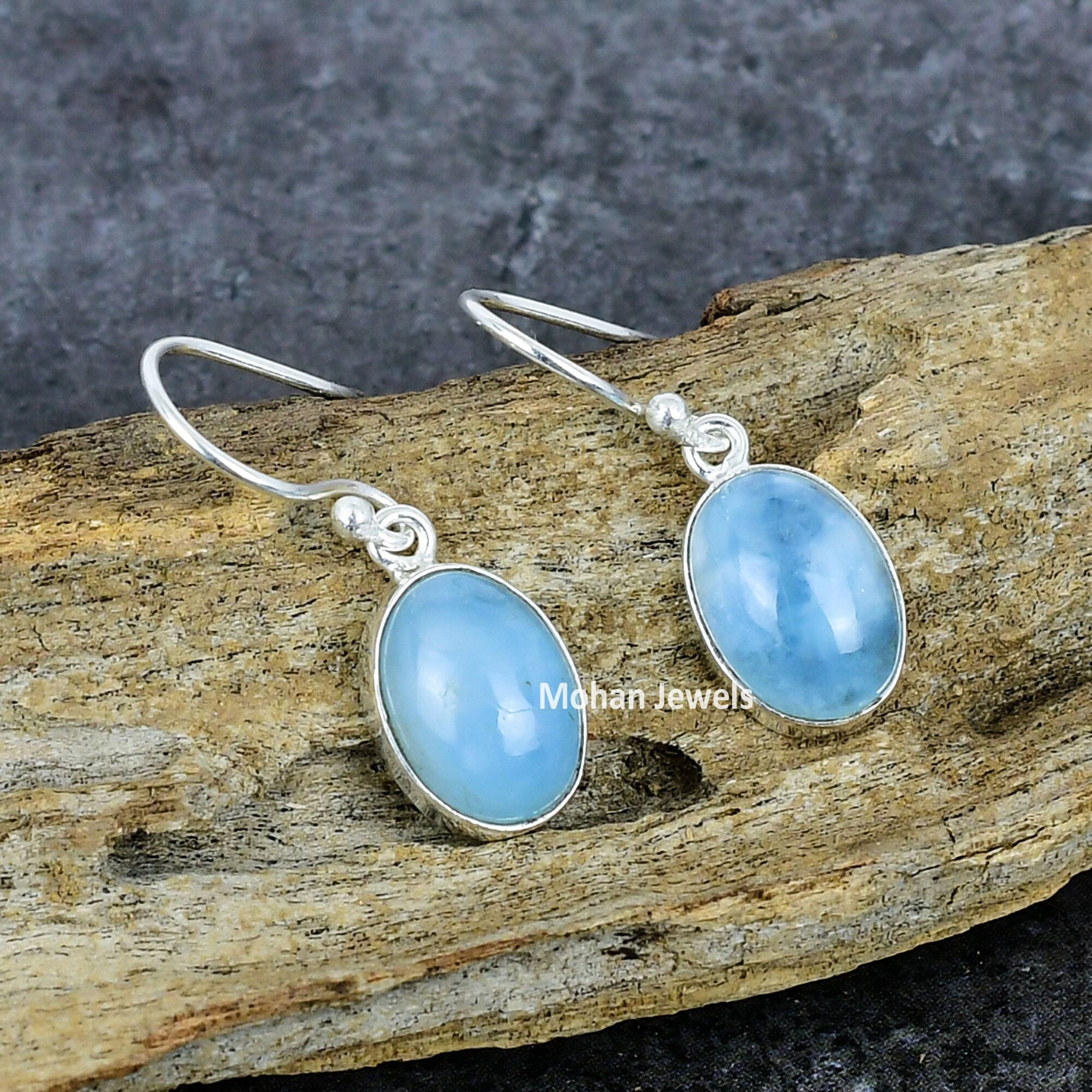 Aquamarine Earrings, Natural Aquamarine Gemstone Silver Plated Handmade Jewelry, 925 Silver Earrings, Birthstone Earring, Dainty Earring