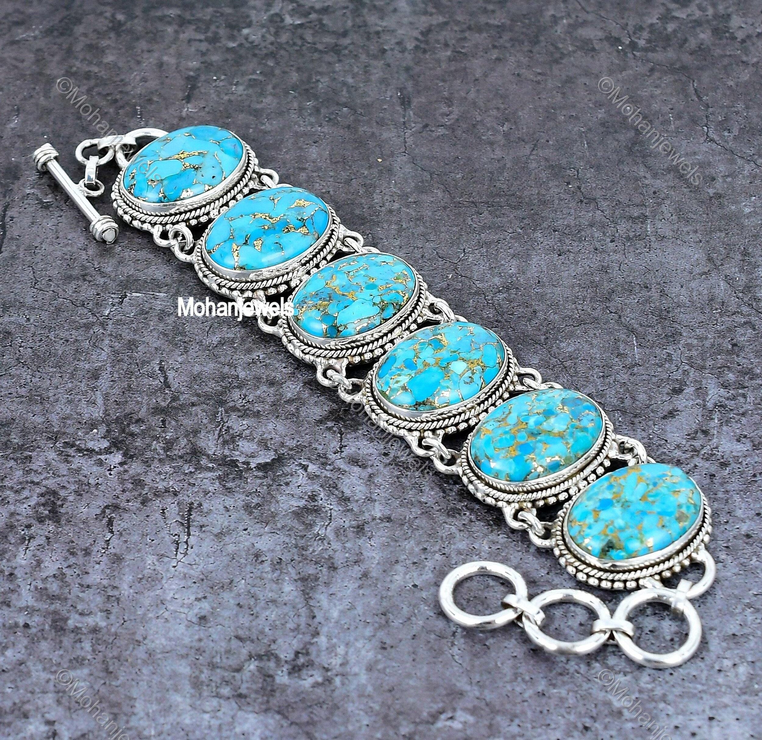 Blue Copper Turquoise Silver Plated Bracelet, Handmade Gemstone Jewelry, Statement Bracelet, Boho Bracelet, Chunky Bracelet, Bridesmaid Gift