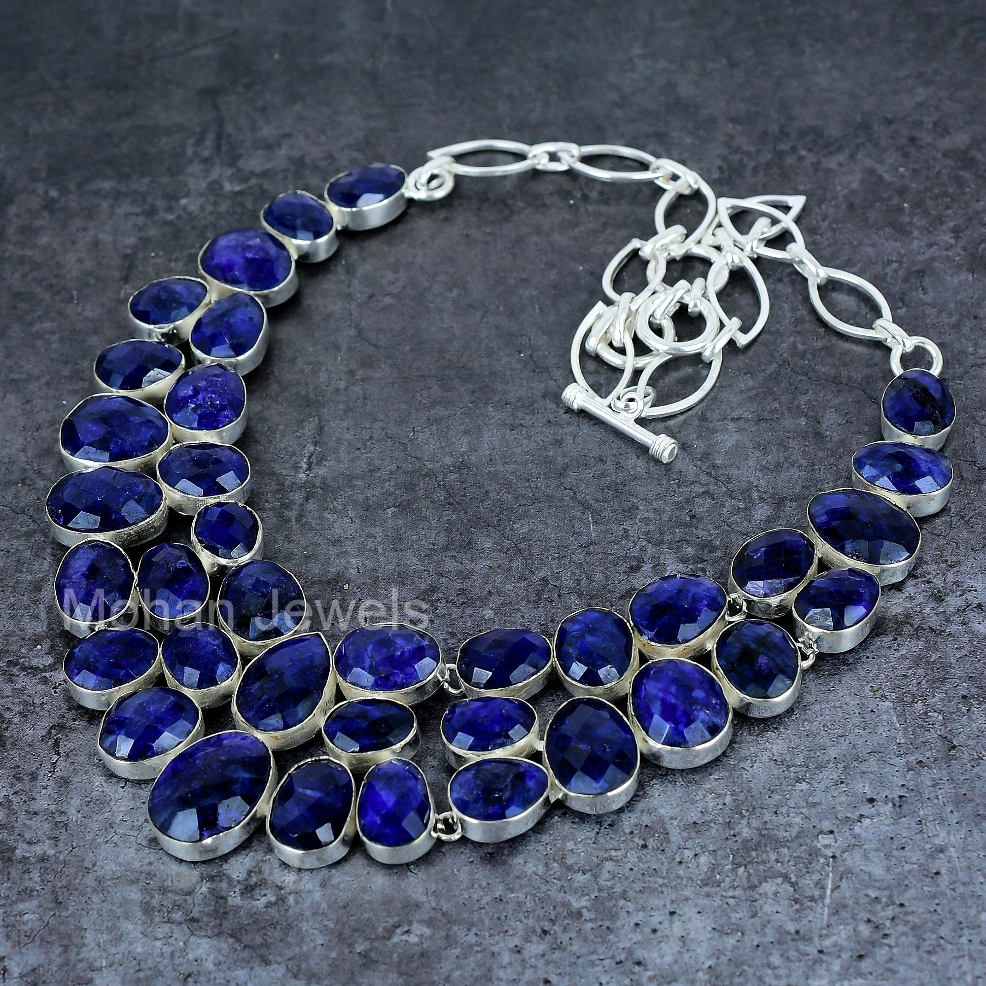 Blue Sapphire Necklace, Silver Plated Gemstone Necklace, Faceted Blue Sapphire Adjustable Chain Necklace, Birthstone Jewelry