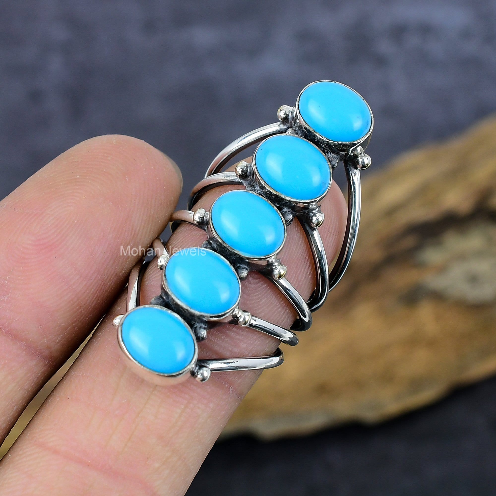 Turquoise Gemstone Ring, Silver Plated Sleeping Beauty Turquoise Ring, Handmade Full Finger Ring, Oval Stone Ring, Healing Crystal Jewelry