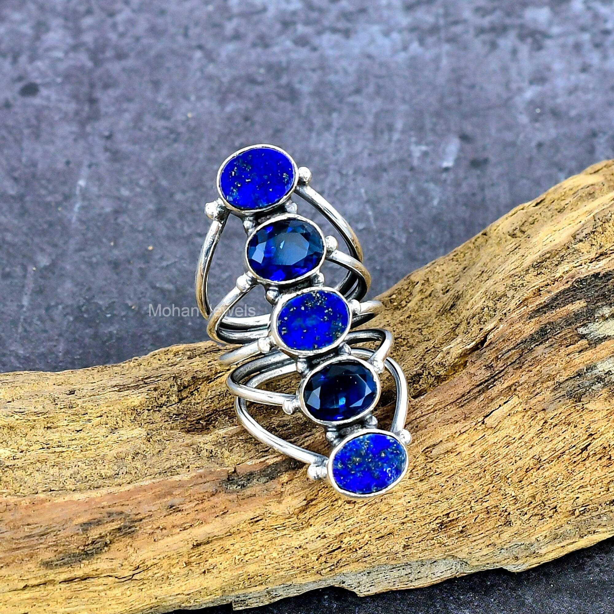 Lapis Gemstone Ring, Silver Plated Sapphire Ring, Blue Stone Ring, Handmade Artisan Jewelry, Lapis Lazuli Ring, Sapphire Silver Ring