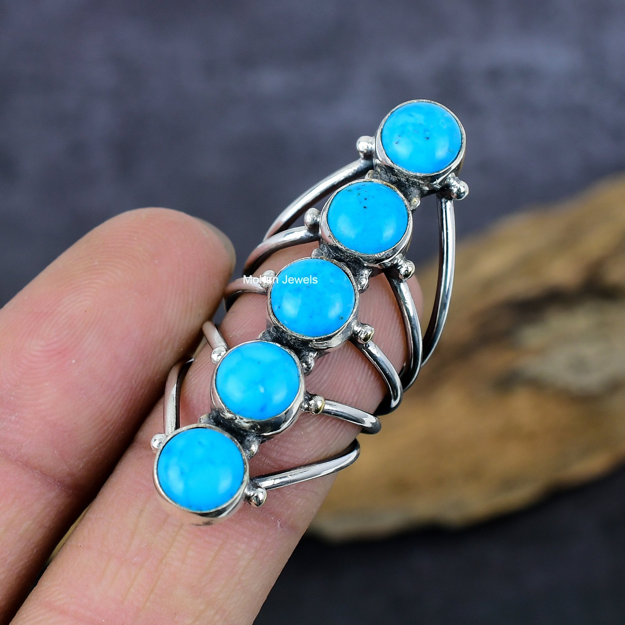 Turquoise Gemstone Ring, Kingman Turquoise Ring, Handmade Silver Plated Ring, Round Stone Ring, Healing Crystal Birthstone Jewelry