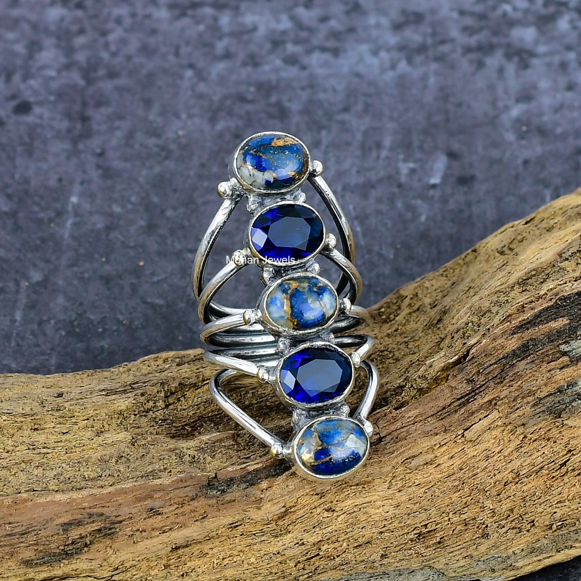 Lapis Gemstone Ring, Copper Lapis Lazuli Ring, Handmade Silver Plated Ring, Blue Sapphire Ring, Anniversary Jewelry Gift, Dainty Ring