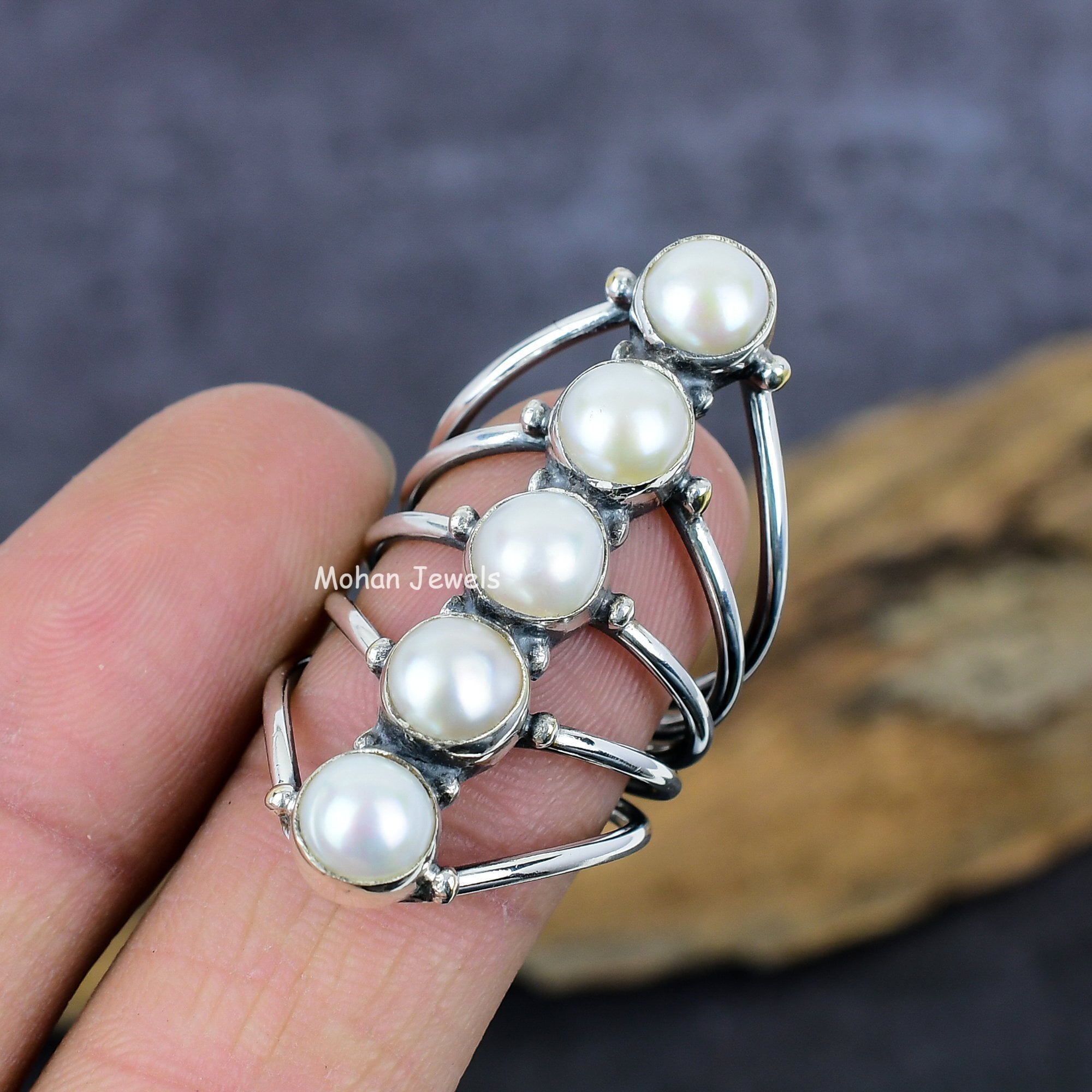 Pearl Gemstone Ring, Handmade Silver Plated Birthstone Ring, River Pearl Ring, Fresh water Pearl Ring, Anxiety Ring