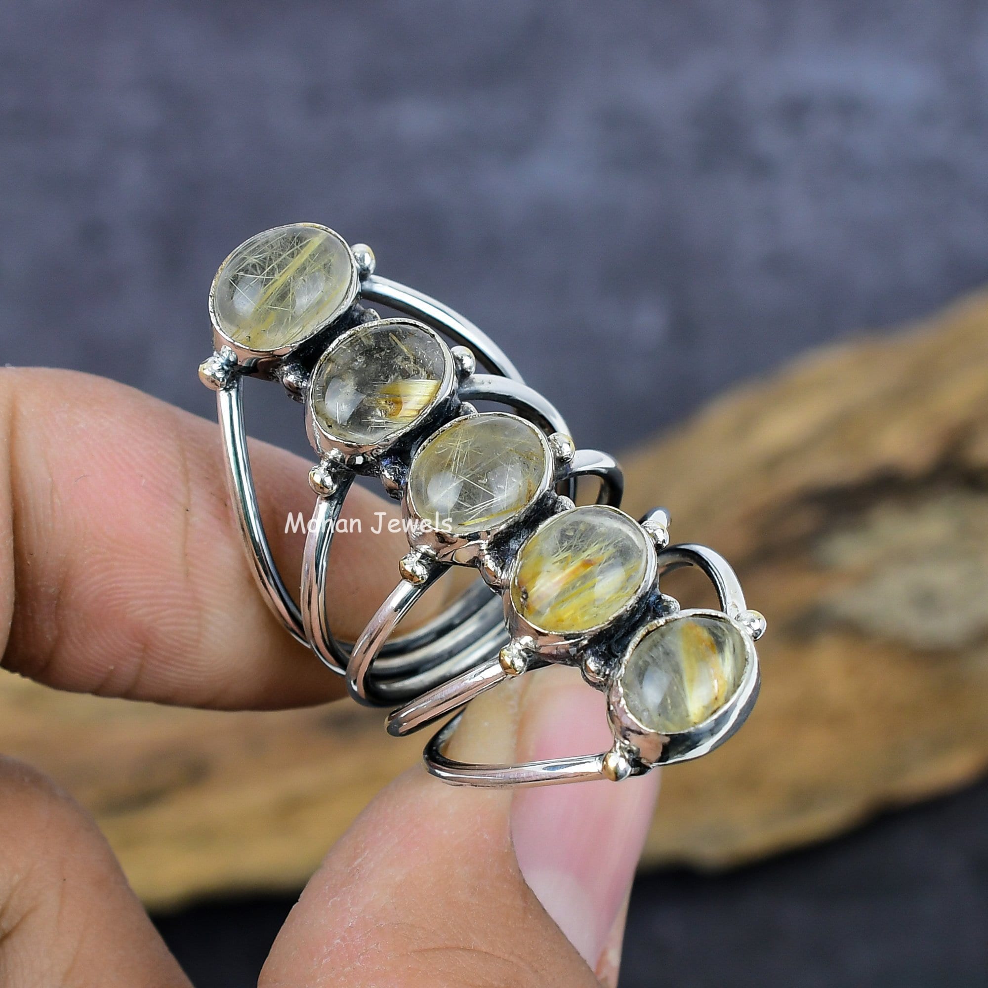 Rutile Gemstone Ring, Handmade Silver Plated Artisan Ring, Golden Quartz Ring, Gold Rutilated Quartz Ring, Wedding Ring