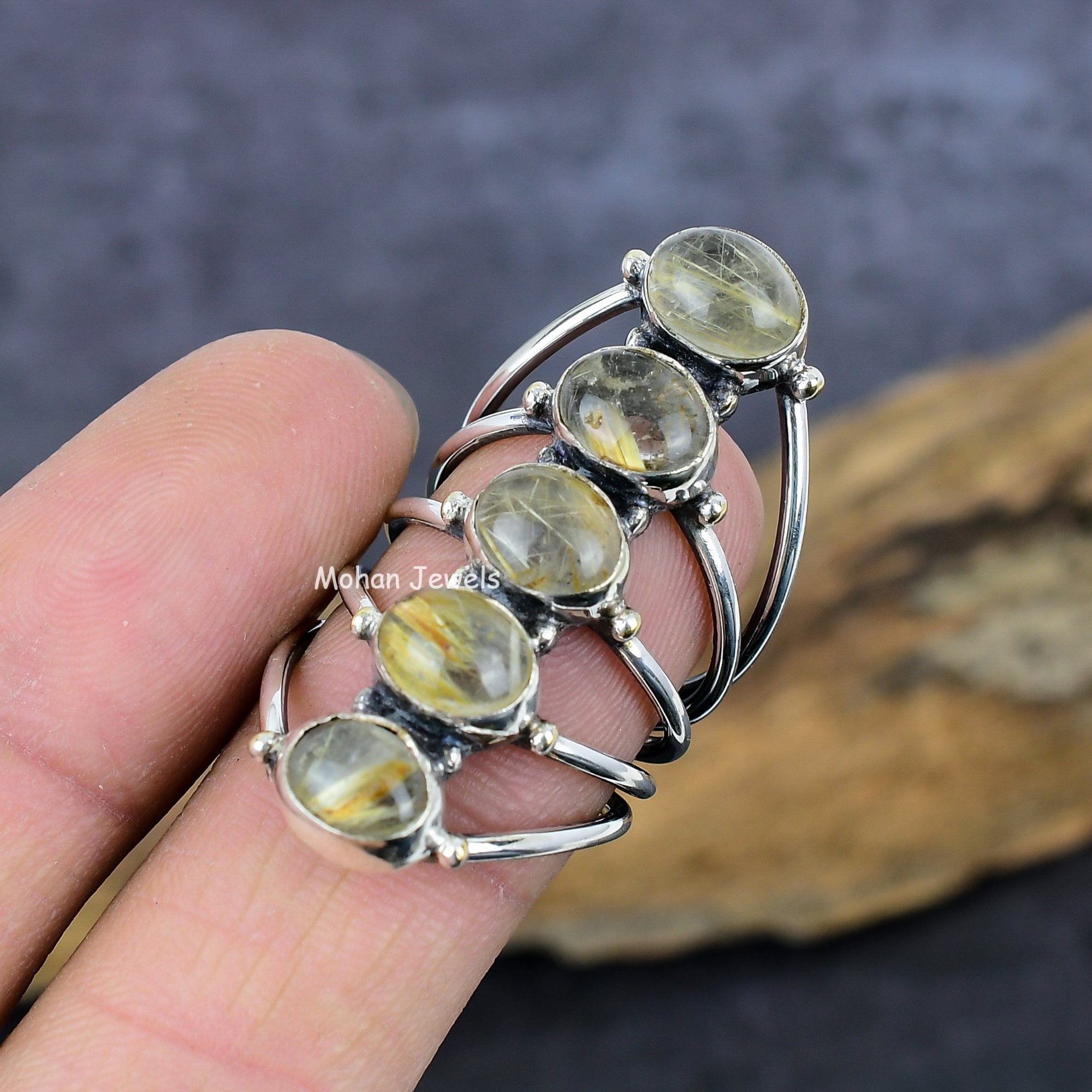 Rutile Gemstone Ring, Handmade Silver Plated Artisan Ring, Golden Quartz Ring, Gold Rutilated Quartz Ring, Wedding Ring