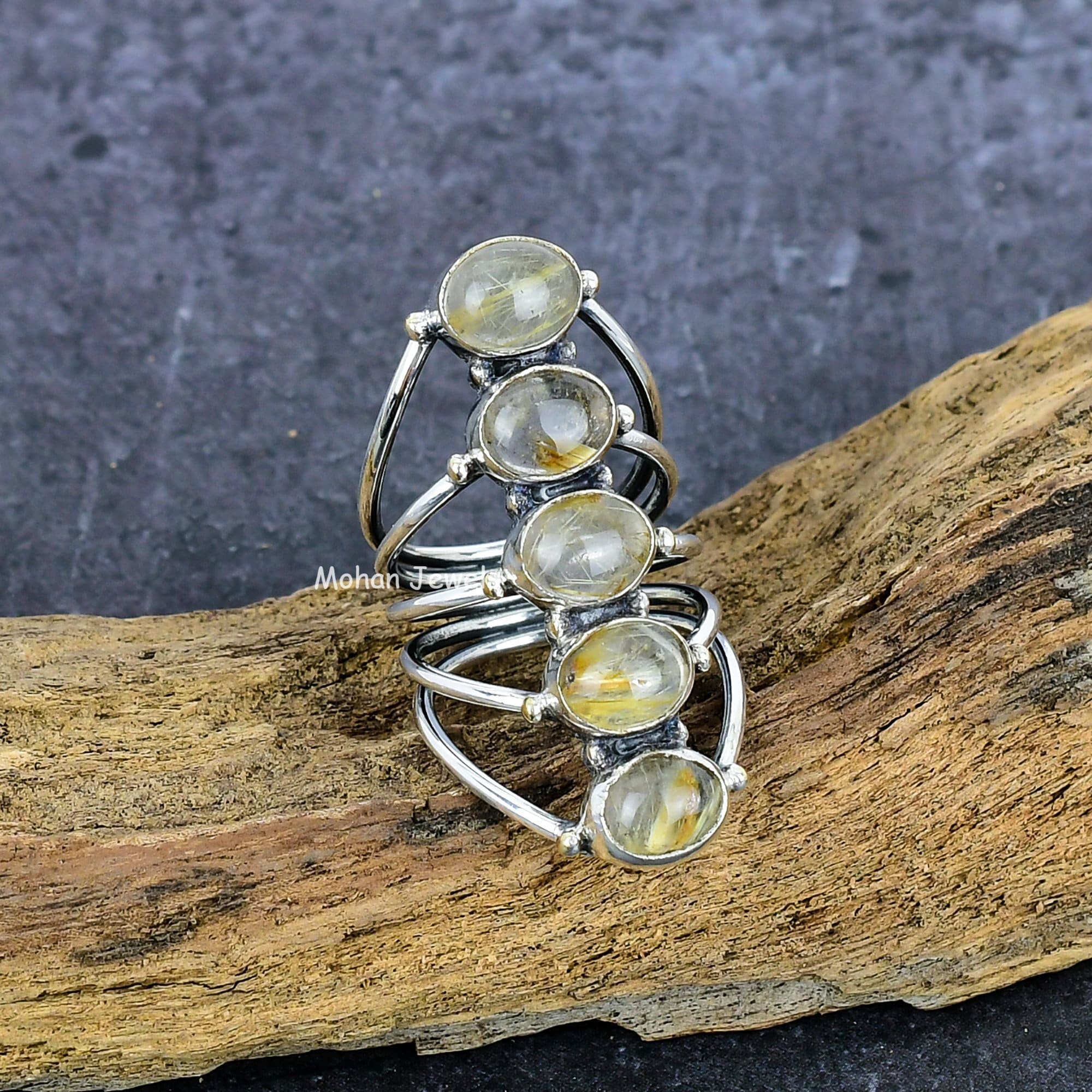 Rutile Gemstone Ring, Handmade Silver Plated Artisan Ring, Golden Quartz Ring, Gold Rutilated Quartz Ring, Wedding Ring