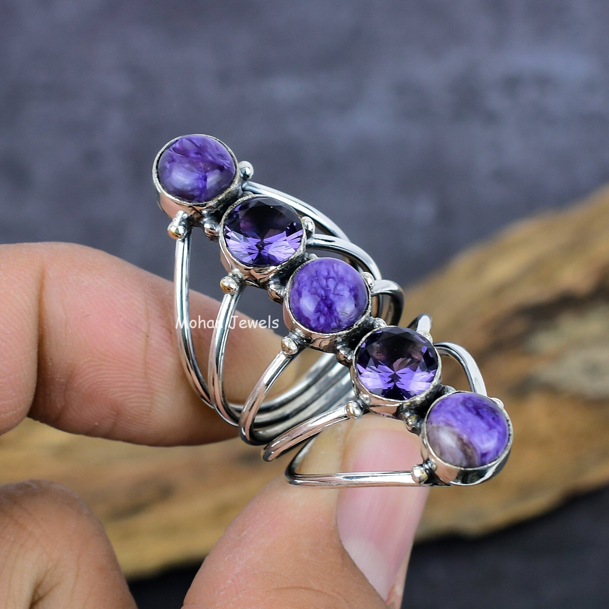 Charoite Gemstone Ring, Handmade Silver Plated Boho Ring, Amethyst Ring, Purple Stone Ring, Bridesmaid Ring