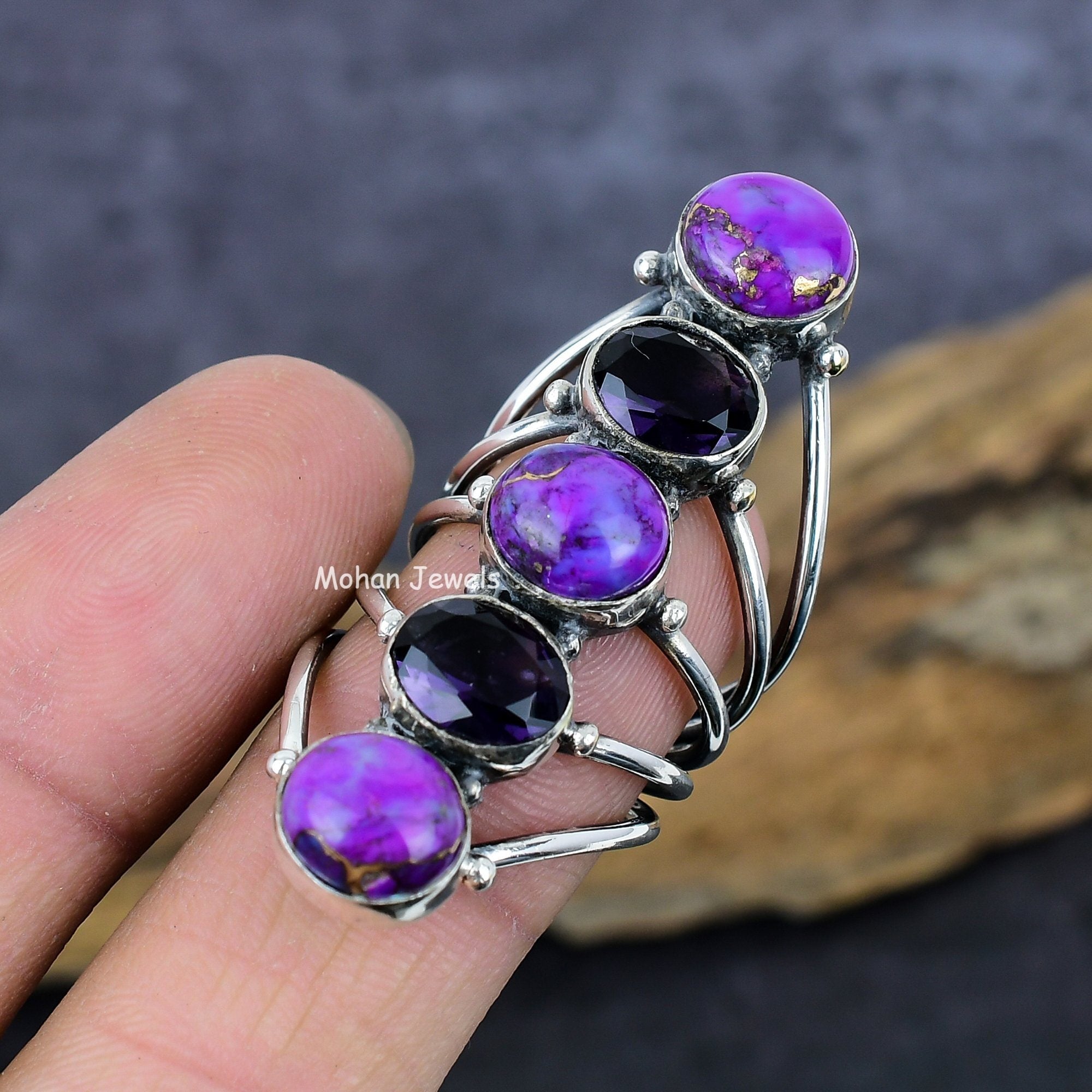 Copper Purple Turquoise  Ring, Amethyst Ring, Purple Stone Ring, Bridesmaid Ring, Silver Plated Gemstone Ring, Turquoise Silver Ring