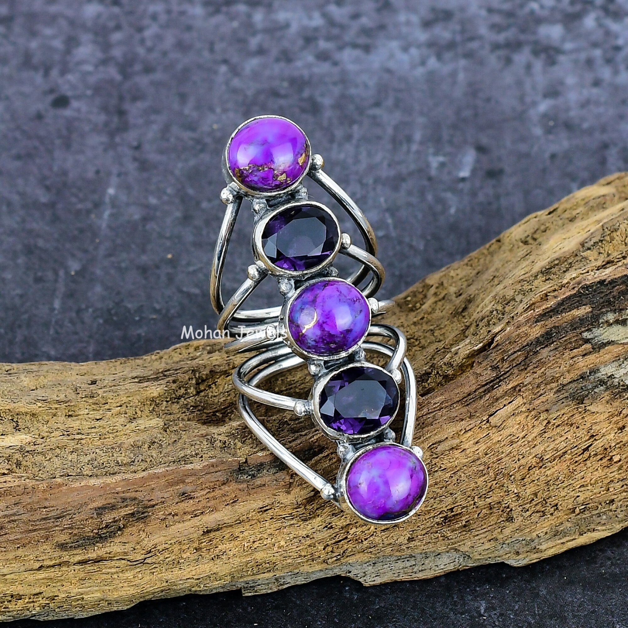 Copper Purple Turquoise  Ring, Amethyst Ring, Purple Stone Ring, Bridesmaid Ring, Silver Plated Gemstone Ring, Turquoise Silver Ring