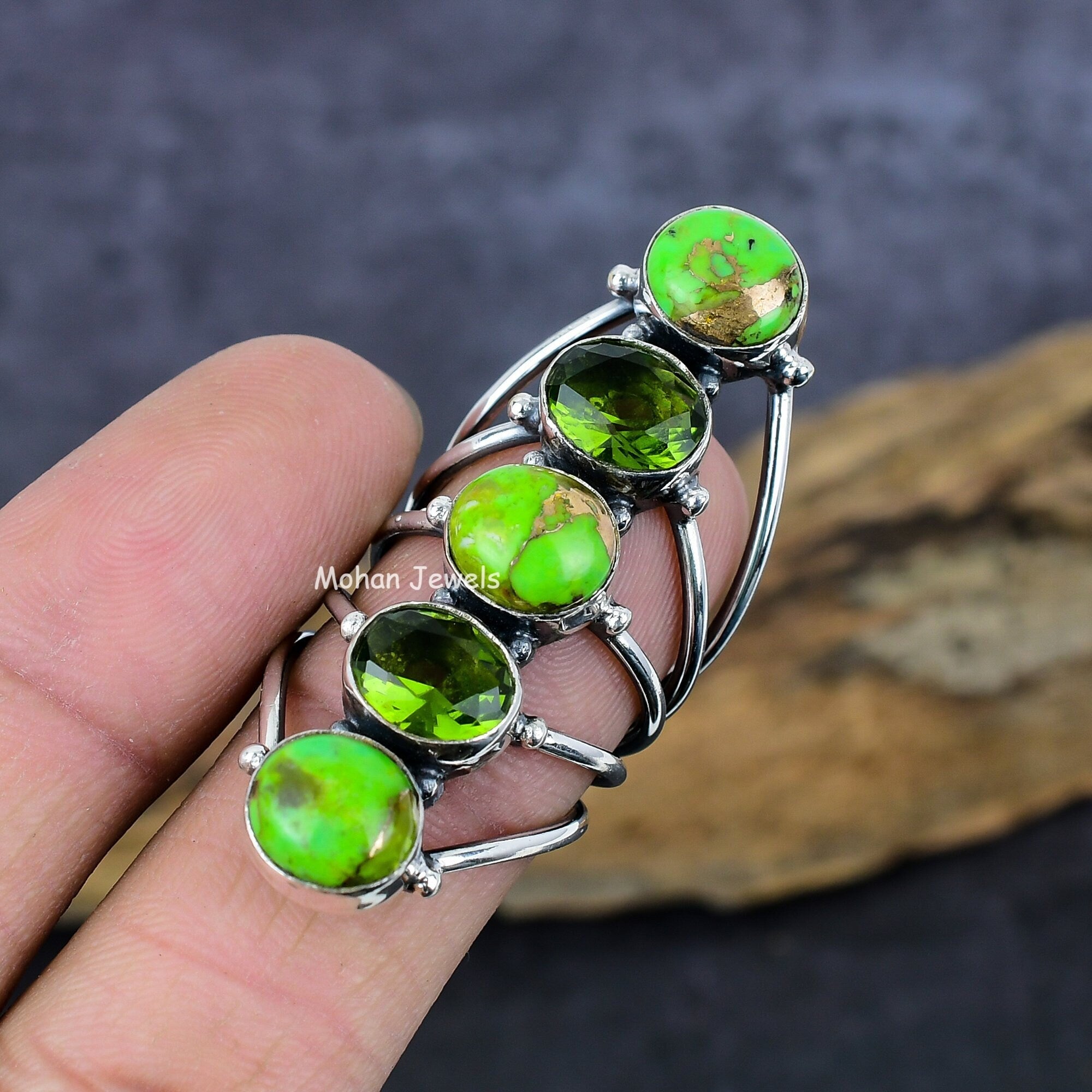 Copper Green Turquoise  Ring, Peridot Ring, Green Stone Ring, Silver Plated Gemstone Ring, Turquoise Silver Ring, vintage ring