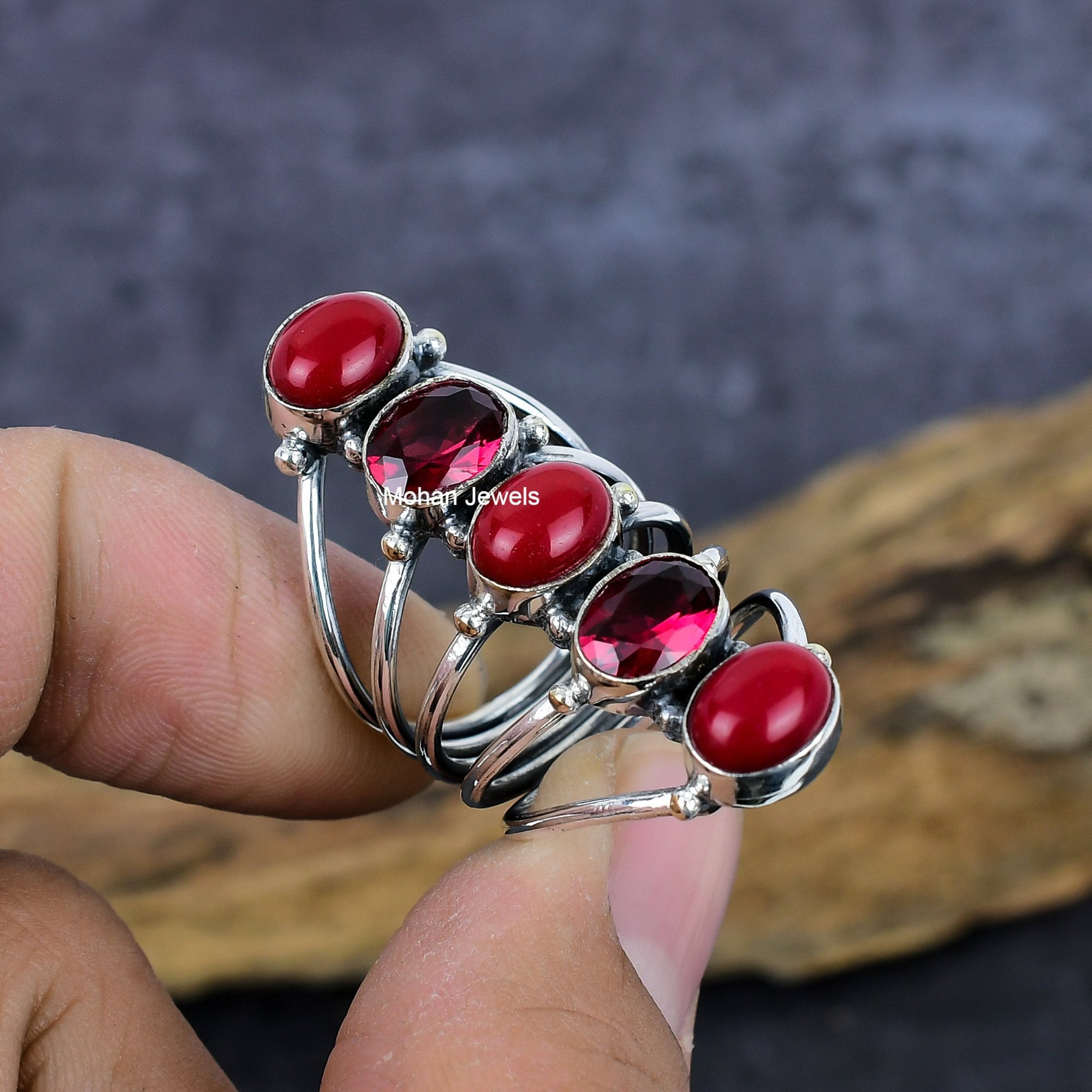 Coral Ring, Garnet Ring, Red Stone Ring, Silver Plated Gemstone Ring, Coral Silver Ring, vintage ring, Wedding Gift for Her