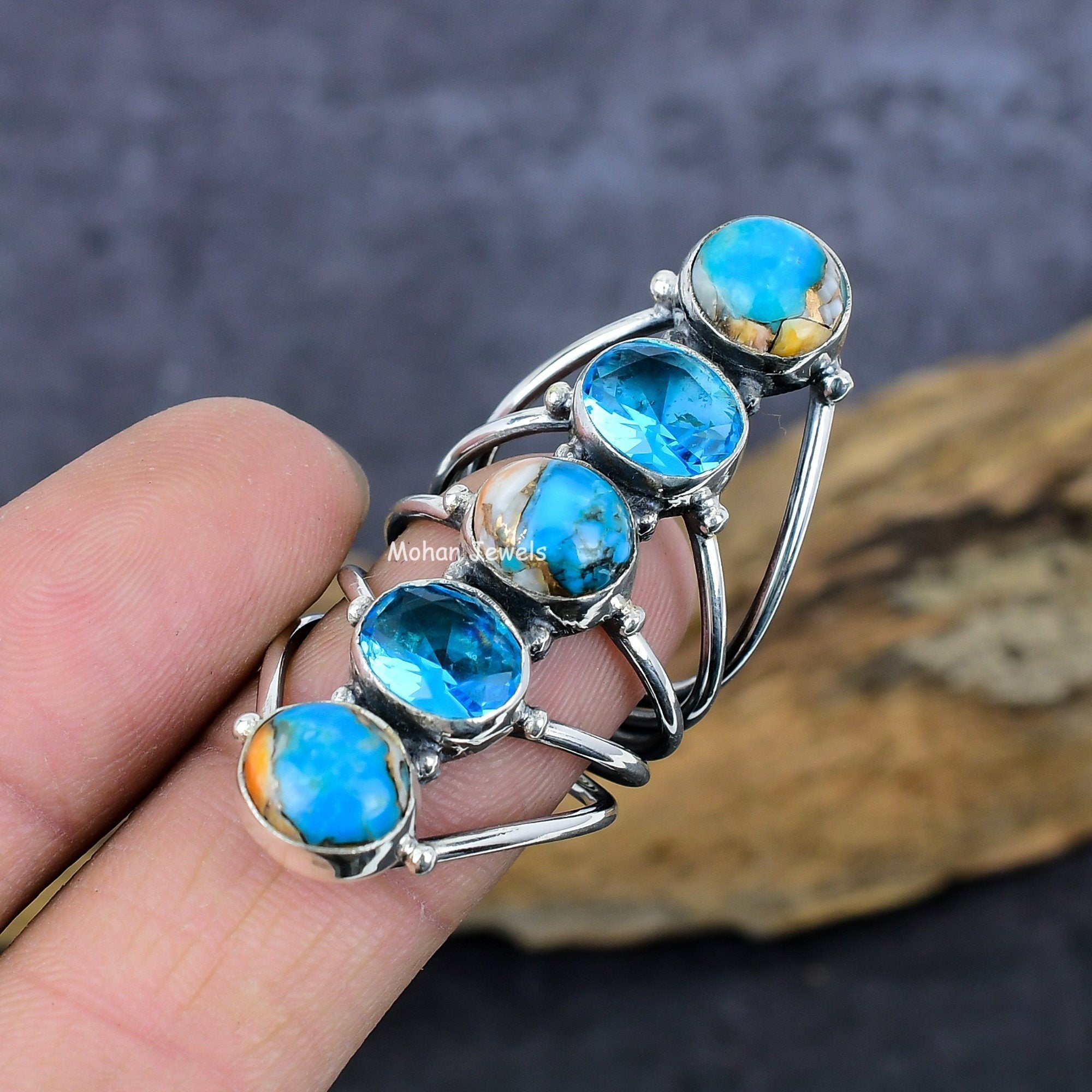 Turquoise Ring, Oyster Turquoise Ring, Silver Plated Gemstone Ring, Blue Topaz Silver Ring, Dainty Ring, Wedding Gift