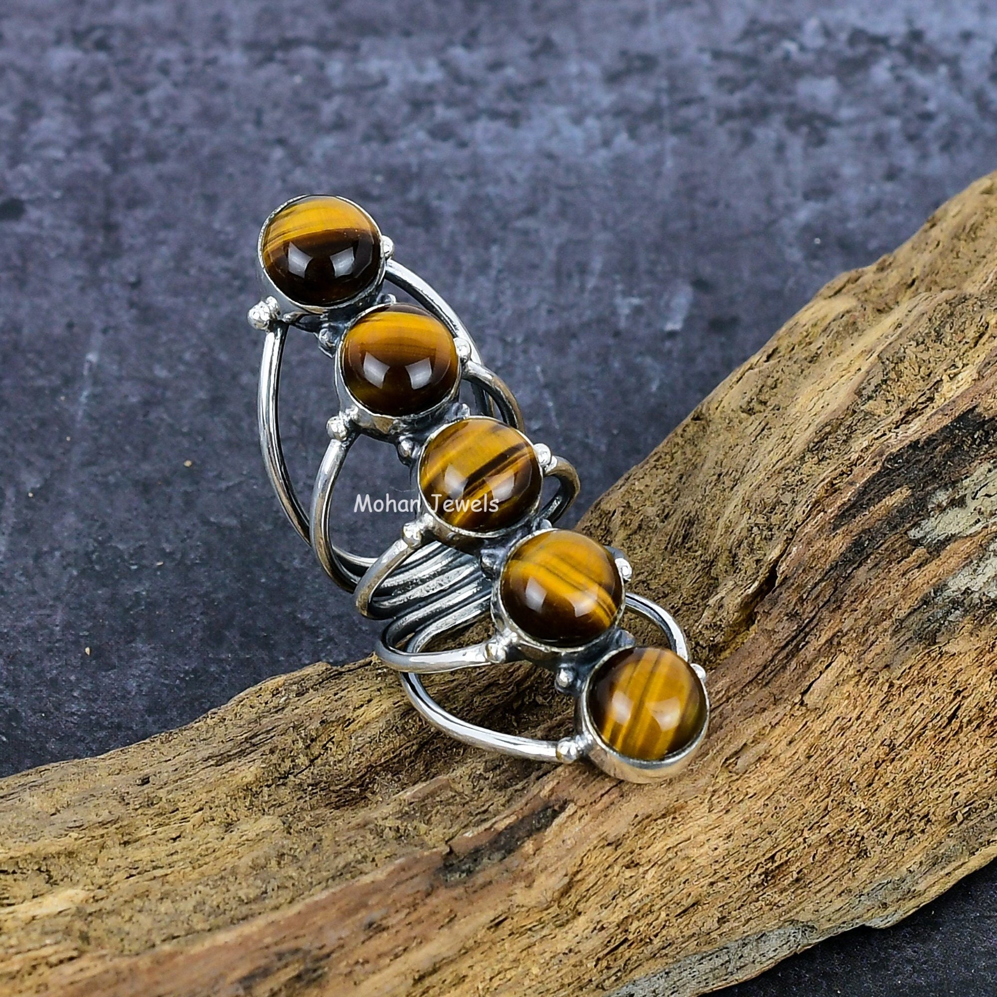 Tigers Eye Ring, Tigers Eye Round Ring, Silver Plated Gemstone Ring, Tigers Eye Silver Ring, Boho Ring, Anniversary Gift