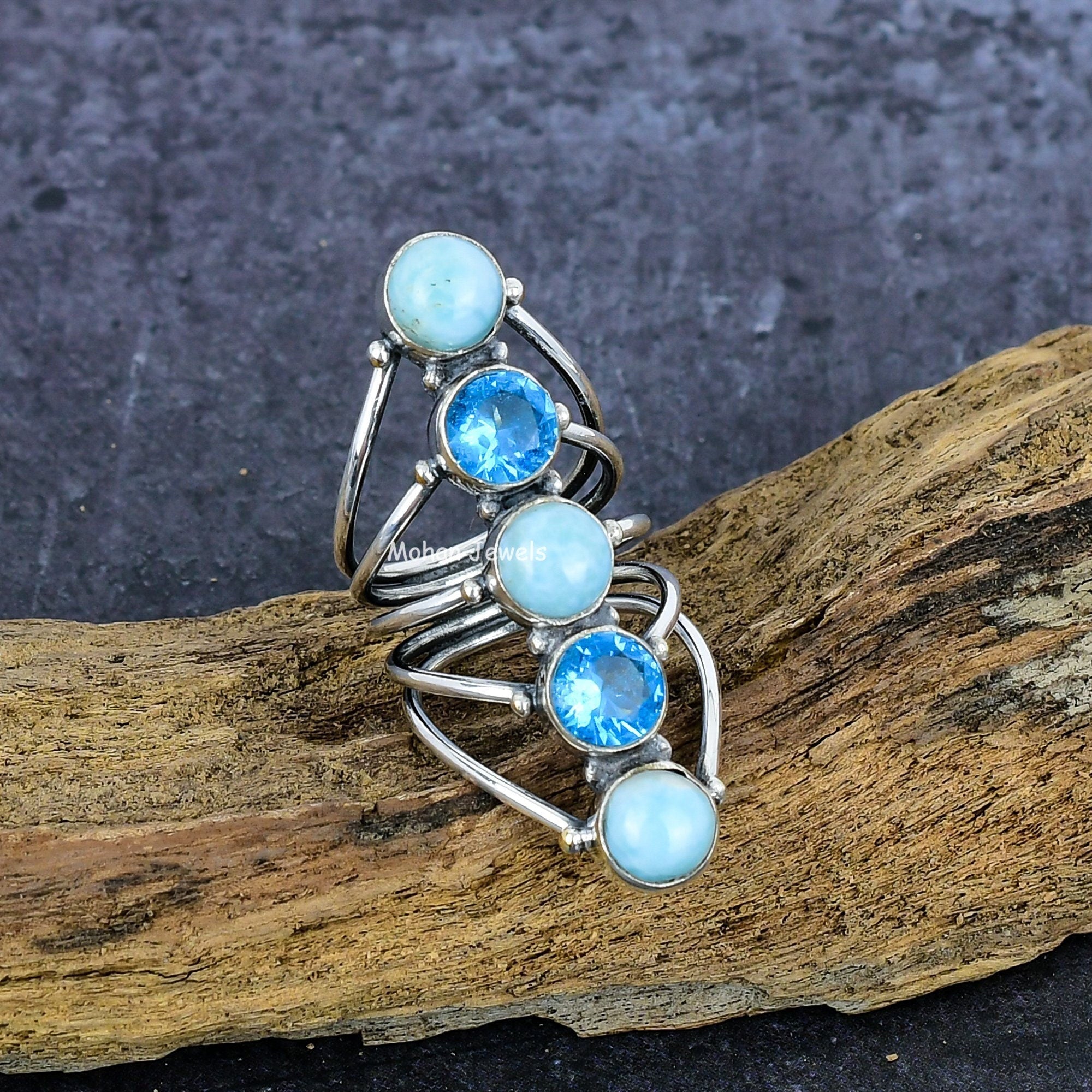 Larimar Ring, Natural Caribbean Larimar Ring, Silver Plated Gemstone Ring, Blue Topaz Silver Ring, Dainty Ring, Wedding Gift