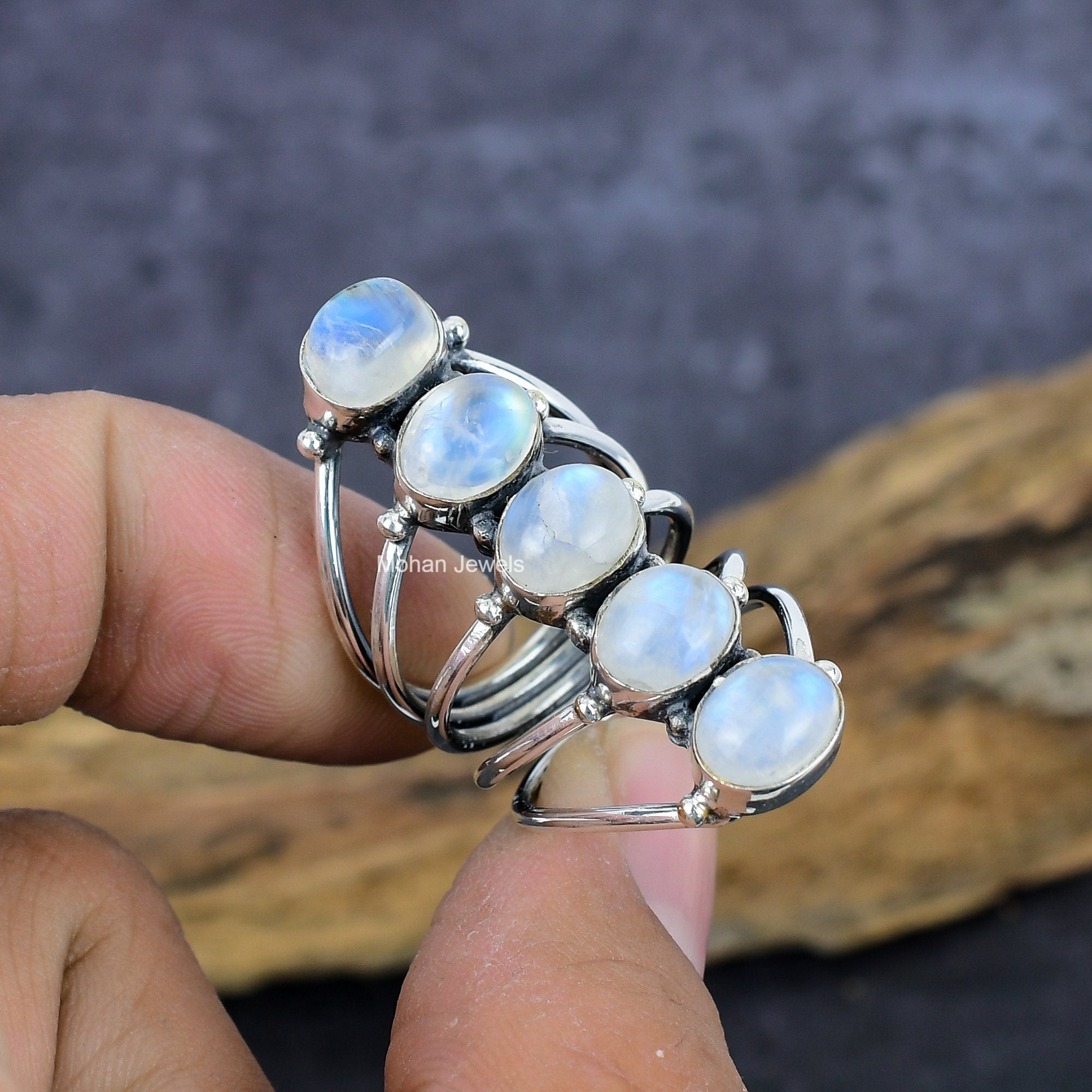 Moonstone Silver Ring, Rainbow Moonstone Gemstone Ring, Silver Plated Boho Ring, Rainbow Moonstone Oval Ring, Birthstone Ring