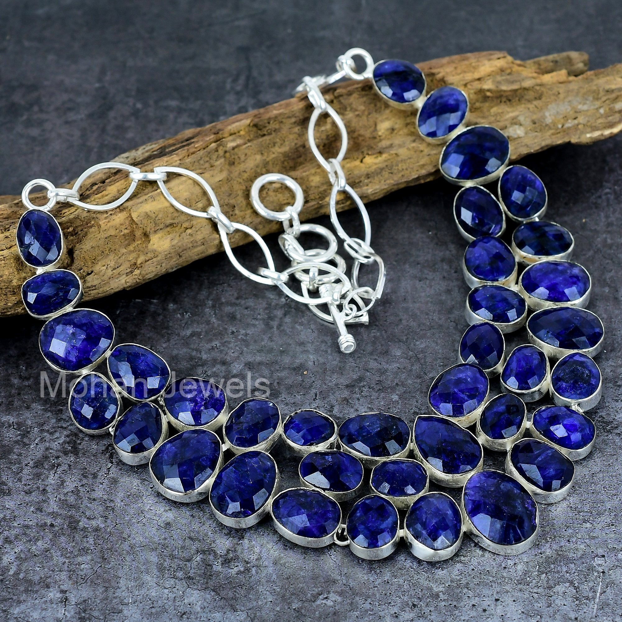 Blue Sapphire Necklace, Silver Plated Gemstone Necklace, Faceted Blue Sapphire Adjustable Chain Necklace, Birthstone Jewelry