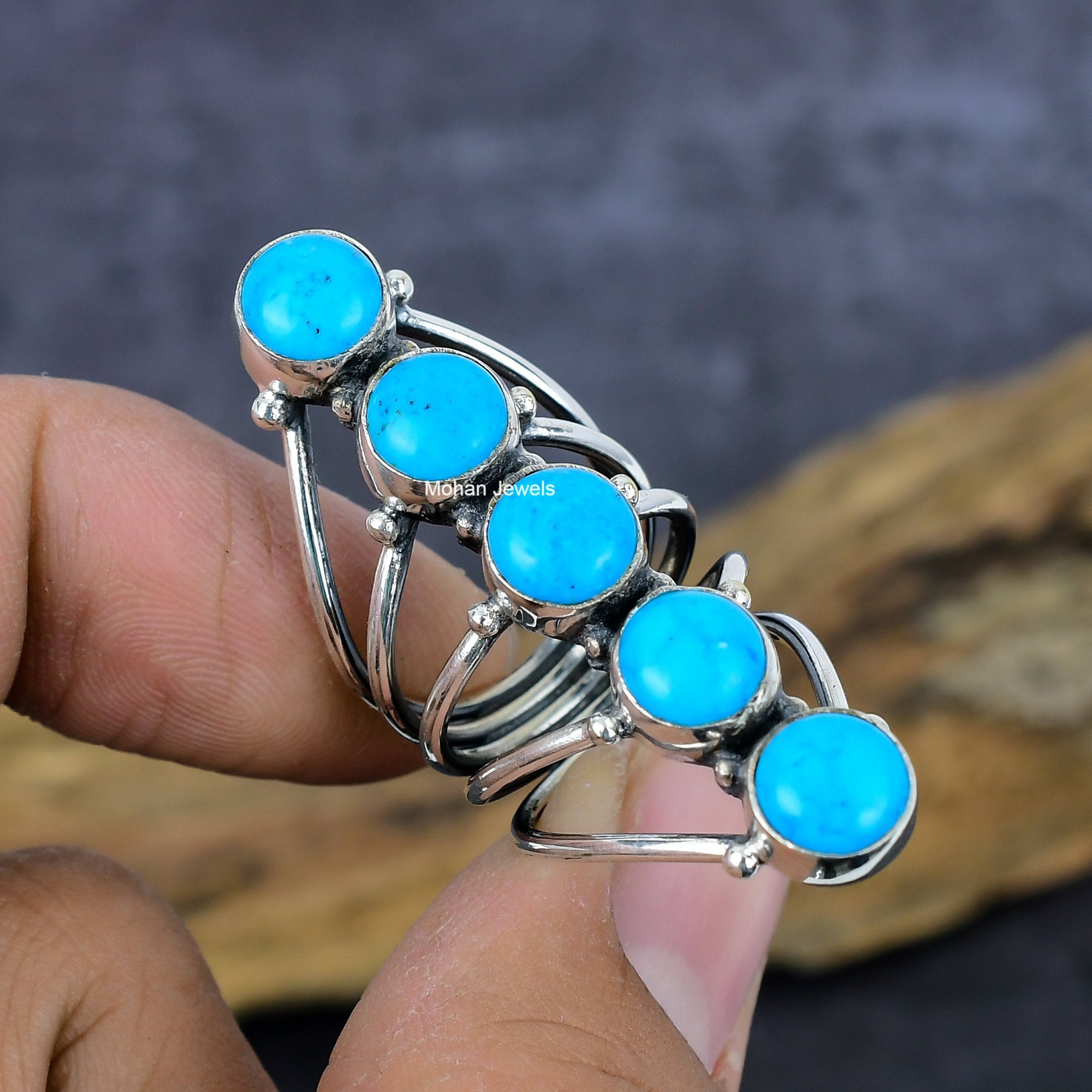 Turquoise Gemstone Ring, Kingman Turquoise Ring, Handmade Silver Plated Ring, Round Stone Ring, Healing Crystal Birthstone Jewelry