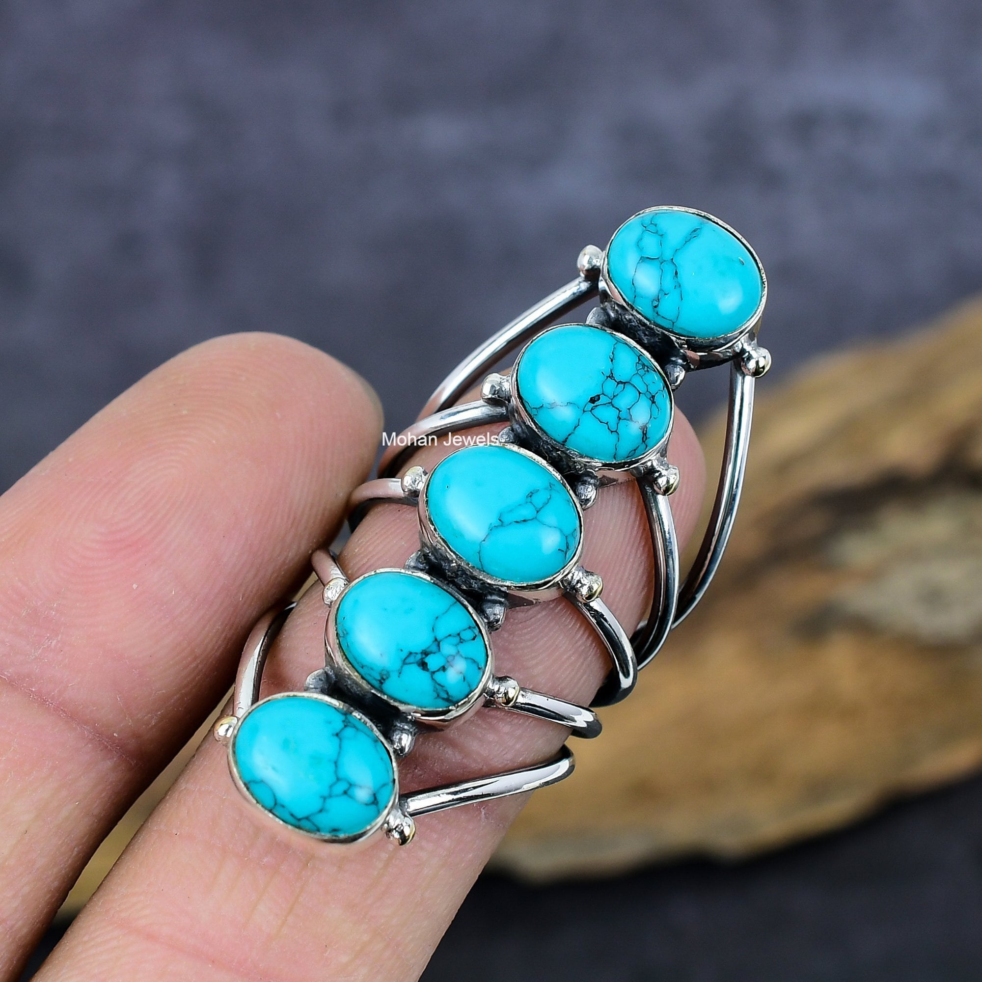 Turquoise Gemstone Ring, Santa Rosa Turquoise Ring, Handmade Silver Plated Bohemian Ring, Oval Stone Ring, Wedding Jewelry Gift