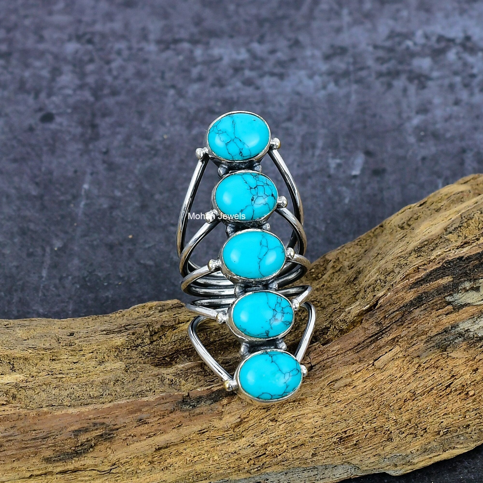 Turquoise Gemstone Ring, Santa Rosa Turquoise Ring, Handmade Silver Plated Bohemian Ring, Oval Stone Ring, Wedding Jewelry Gift