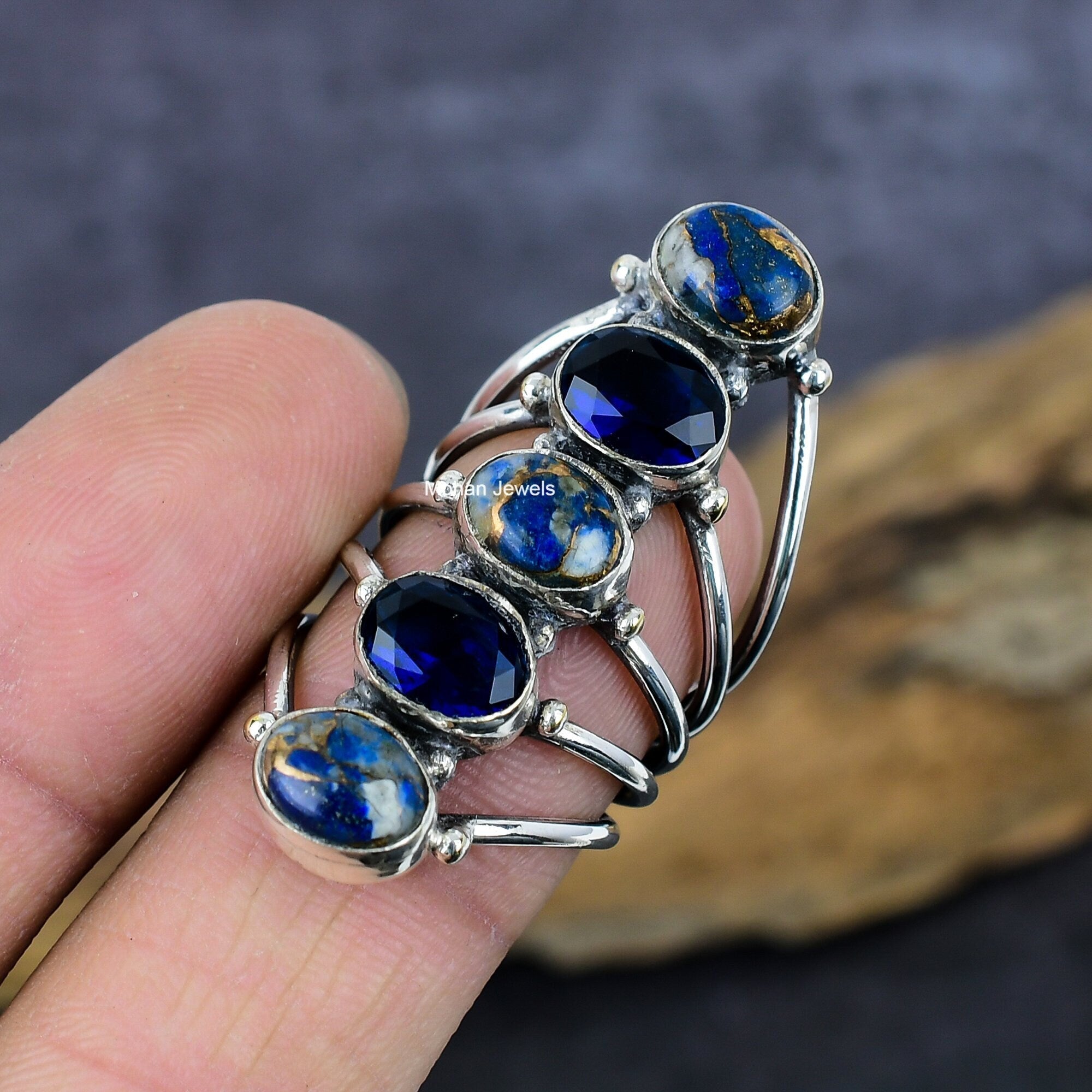 Lapis Gemstone Ring, Copper Lapis Lazuli Ring, Handmade Silver Plated Ring, Blue Sapphire Ring, Anniversary Jewelry Gift, Dainty Ring