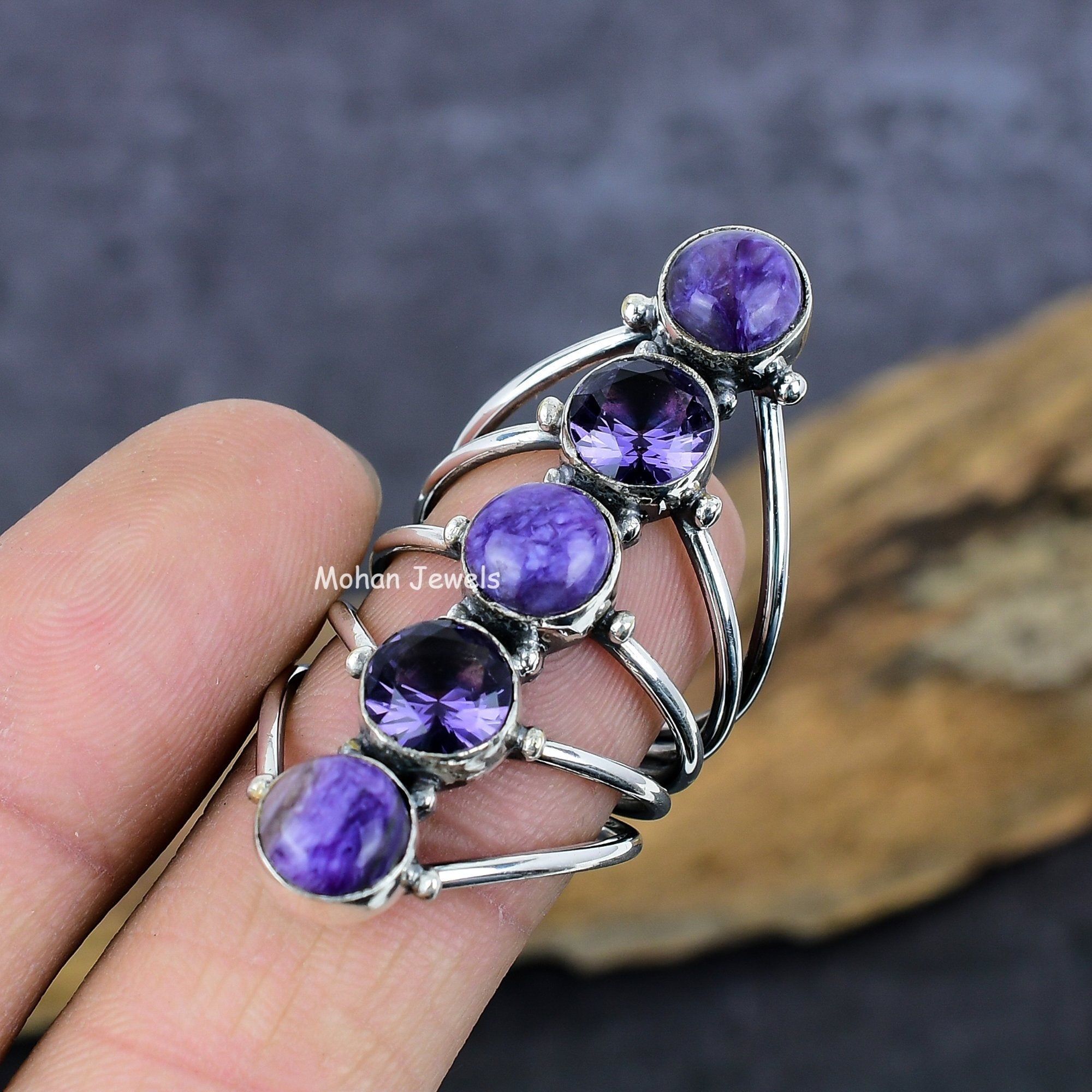 Charoite Gemstone Ring, Handmade Silver Plated Boho Ring, Amethyst Ring, Purple Stone Ring, Bridesmaid Ring