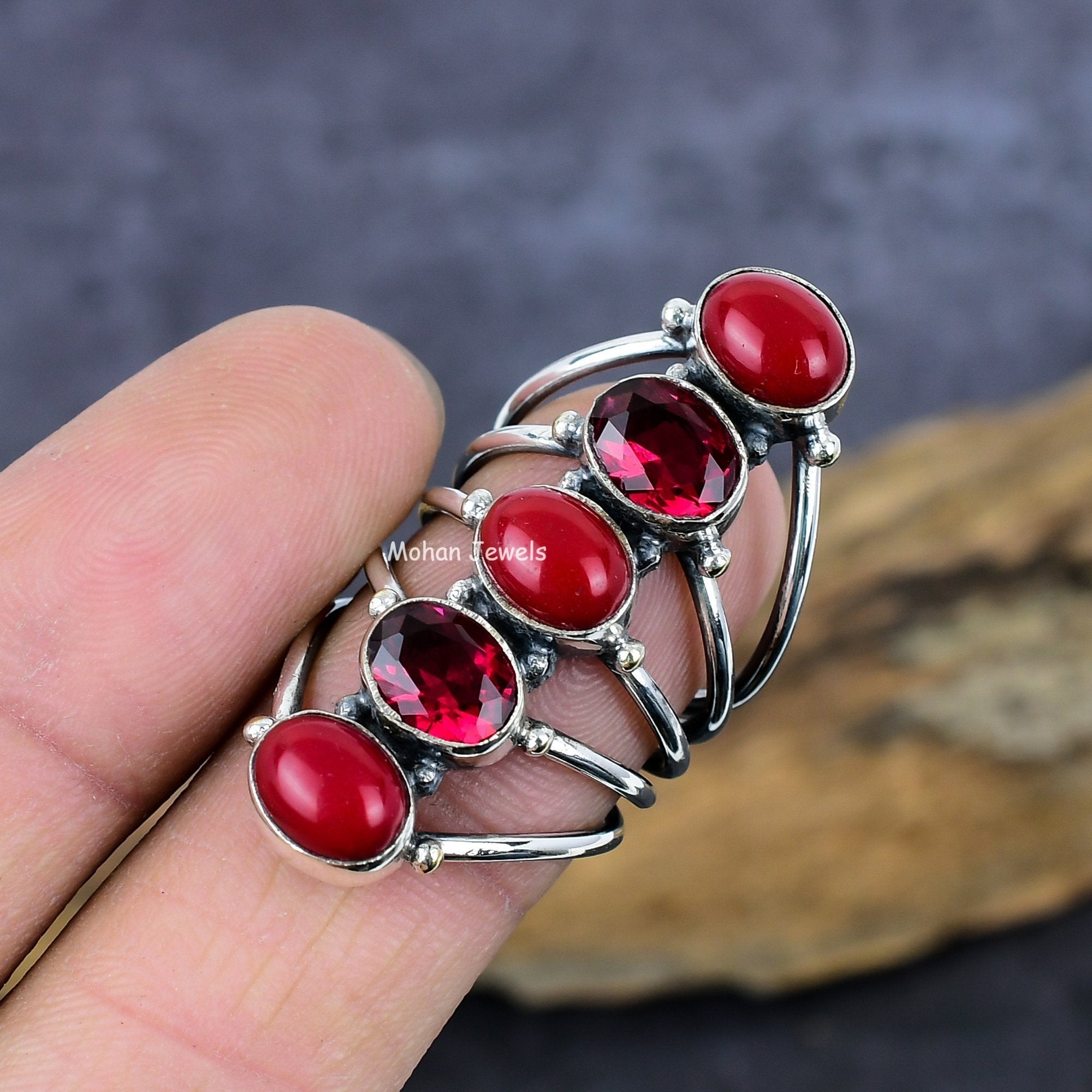 Coral Ring, Garnet Ring, Red Stone Ring, Silver Plated Gemstone Ring, Coral Silver Ring, vintage ring, Wedding Gift for Her