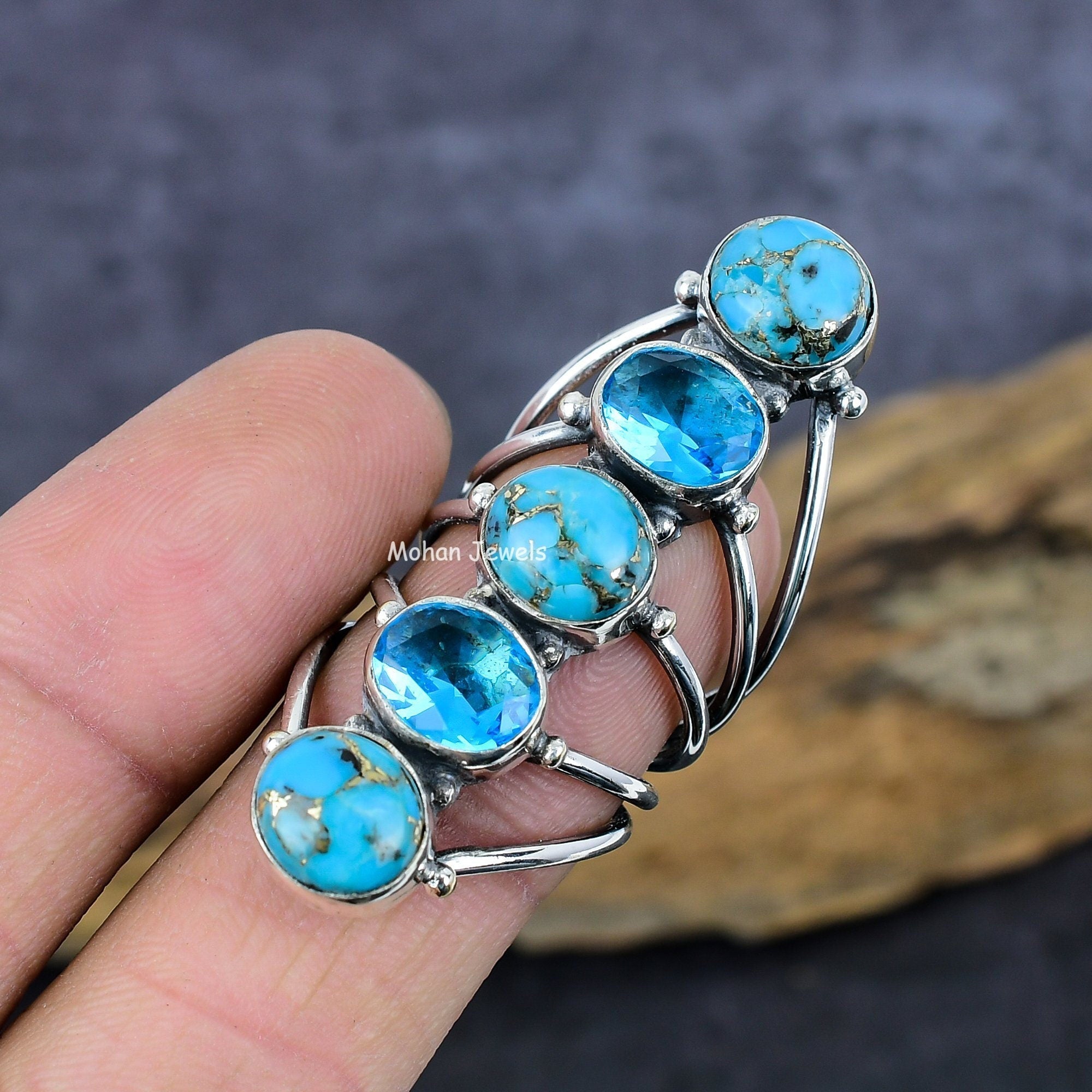 Copper Blue Turquoise  Ring, Blue Topaz Ring, Silver Plated Gemstone Ring, Turquoise Silver Ring, vintage ring, Anniversary Gift