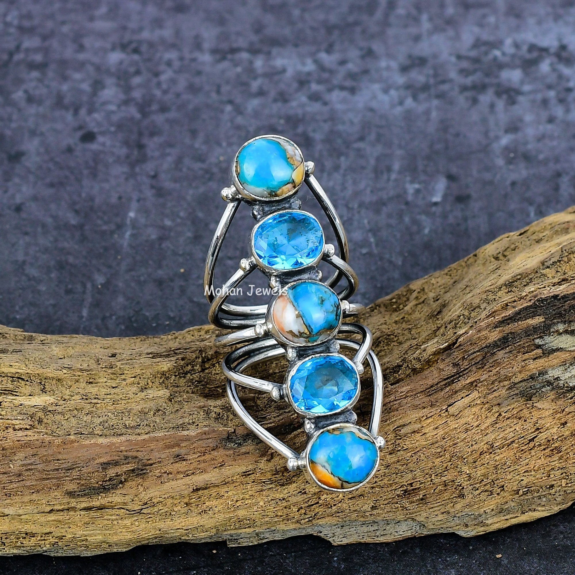 Turquoise Ring, Oyster Turquoise Ring, Silver Plated Gemstone Ring, Blue Topaz Silver Ring, Dainty Ring, Wedding Gift