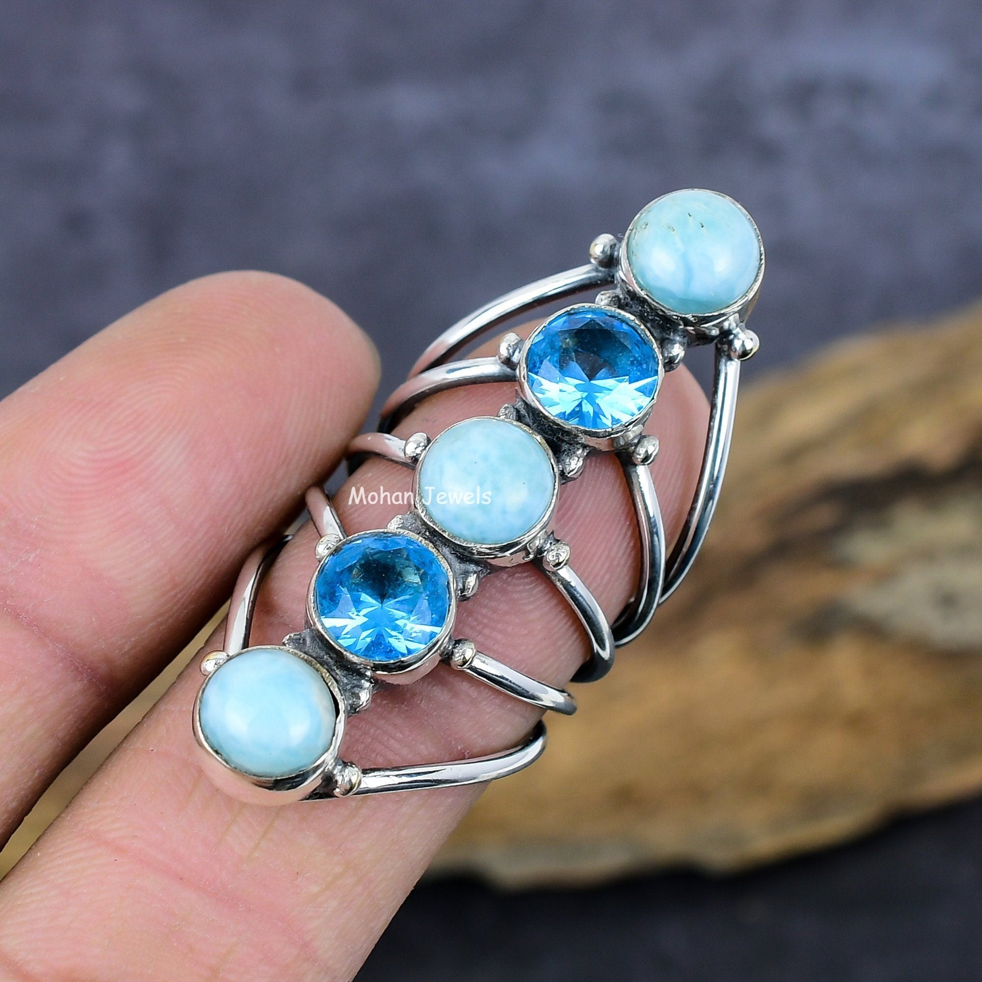 Larimar Ring, Natural Caribbean Larimar Ring, Silver Plated Gemstone Ring, Blue Topaz Silver Ring, Dainty Ring, Wedding Gift