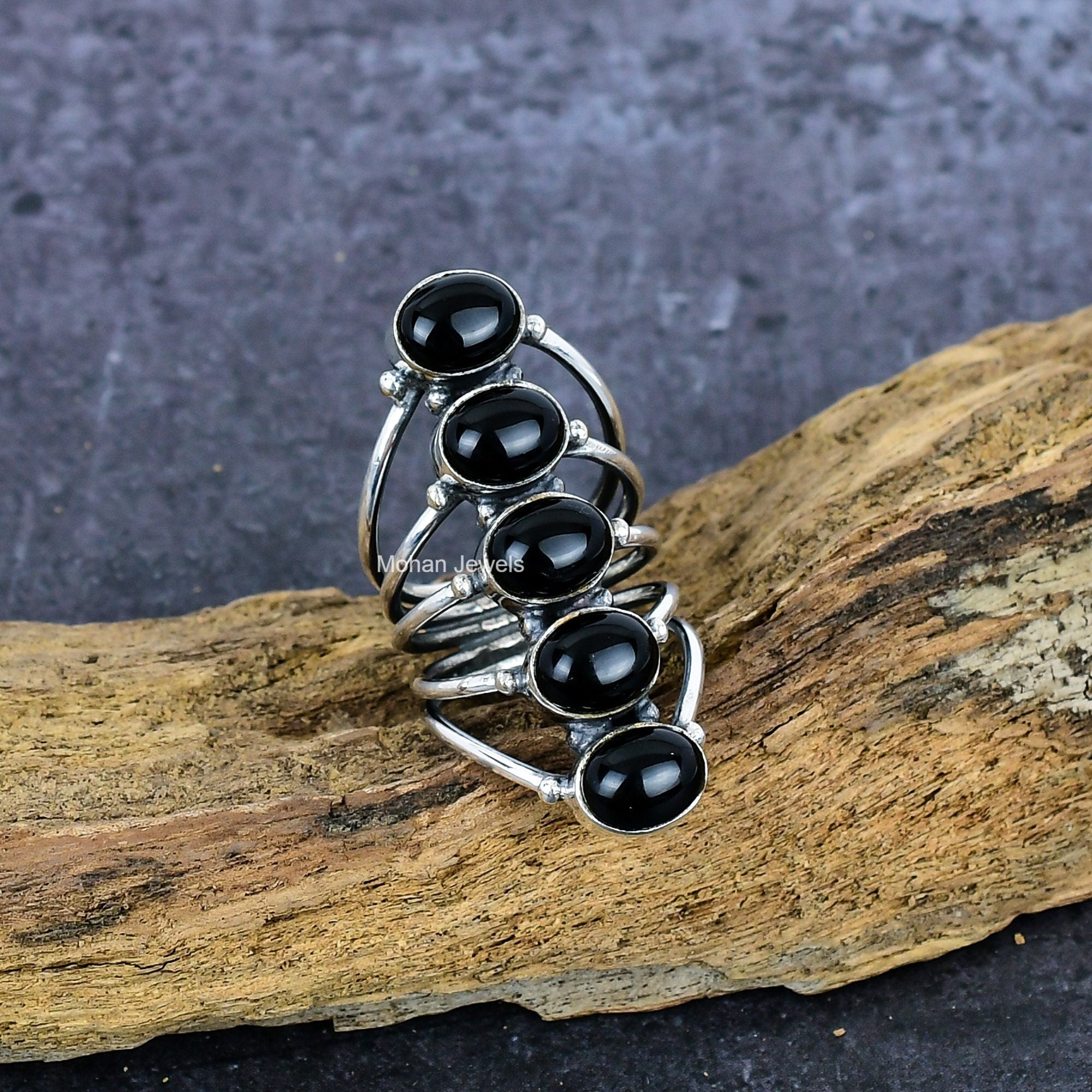 Onyx Silver Ring, Black Onyx Gemstone Ring, Silver Plated Dainty Ring, Black Onyx Oval Ring, Boho Ring, Gift for Mom