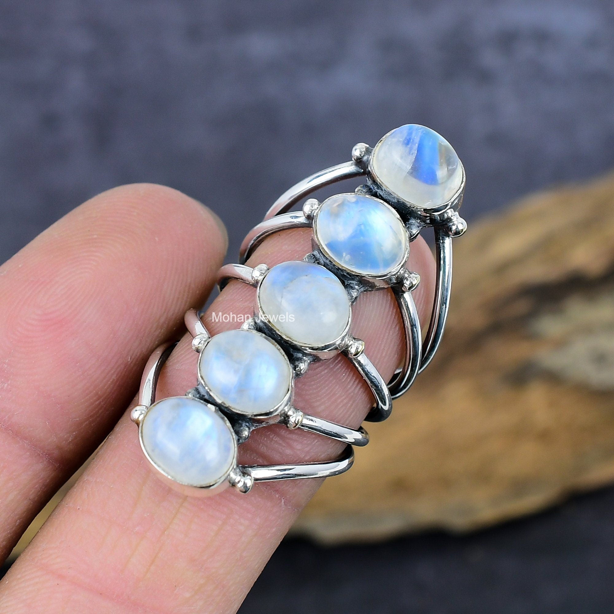 Moonstone Silver Ring, Rainbow Moonstone Gemstone Ring, Silver Plated Boho Ring, Rainbow Moonstone Oval Ring, Birthstone Ring