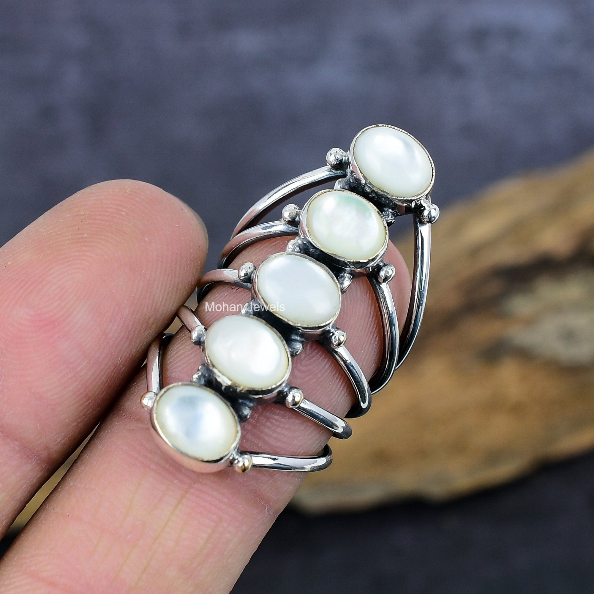 Peal Silver Ring, Freshwater Pearl Gemstone Ring, Silver Plated Boho Ring, Fresh water Pearl Oval Ring, Birthstone Ring